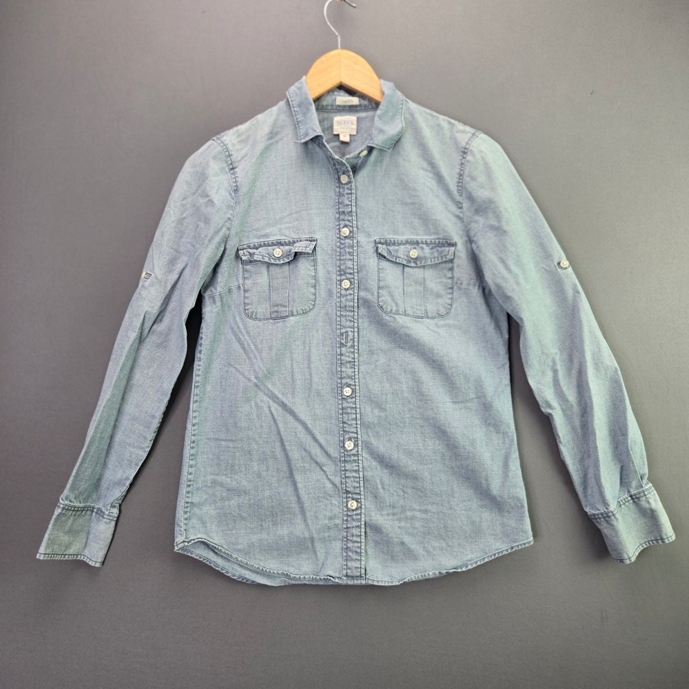 J. Crew Chambray Shirt Perfect Fit XS Blue Button Up Long Sleeve Pocket Cotton
